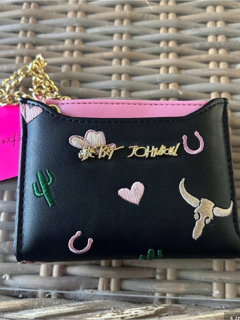 Betsey Johnson Black Pink Western Charm Card Wallet